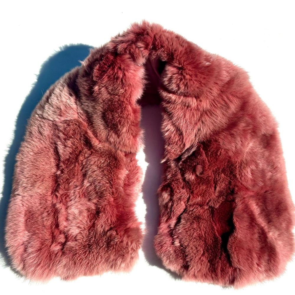 Genuine Rabbit Fur Plush Pink Collar, 24”x4”